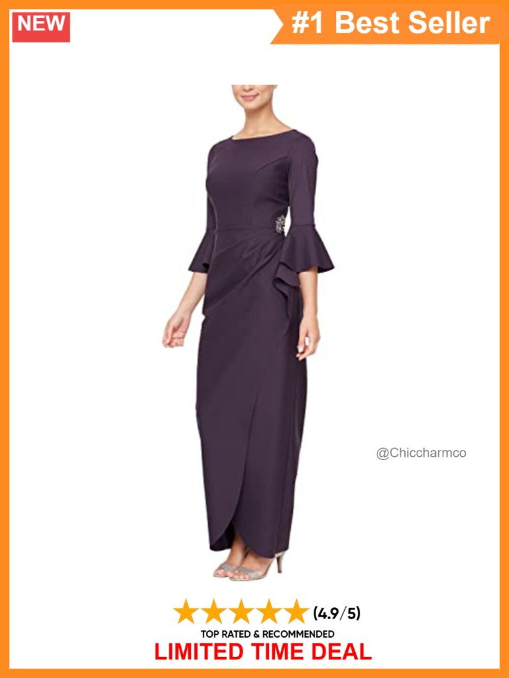 Women's Slimming Sheath Dress Side Ruched Bell Sleeve